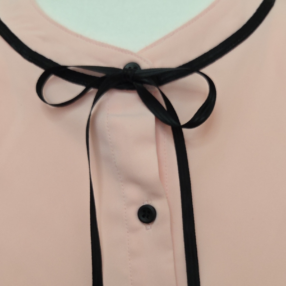 Allegra K Pink Sleeveless Ruffle Blouse with Black Tie - Picture 3 of 7